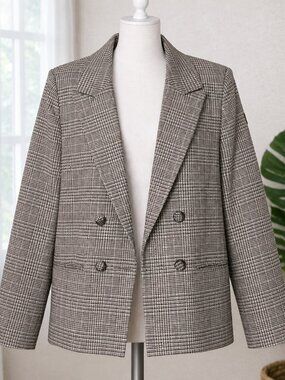 WORTHINGTON  Women's Plaid‎ Blazer Pockets Faux Buttondown SIZE M